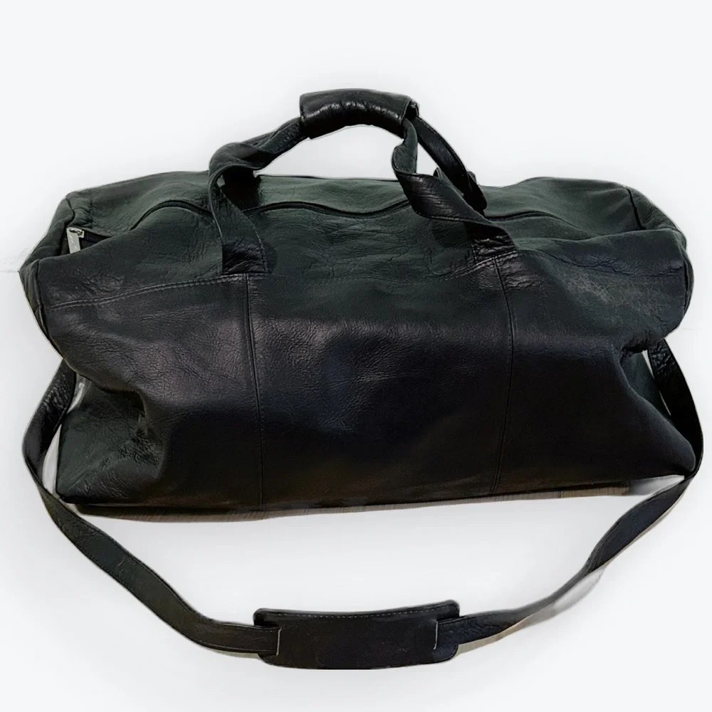 Minimalist Travel Vacation Black Leather Colombian Weekender Unisex Duffel Bag
